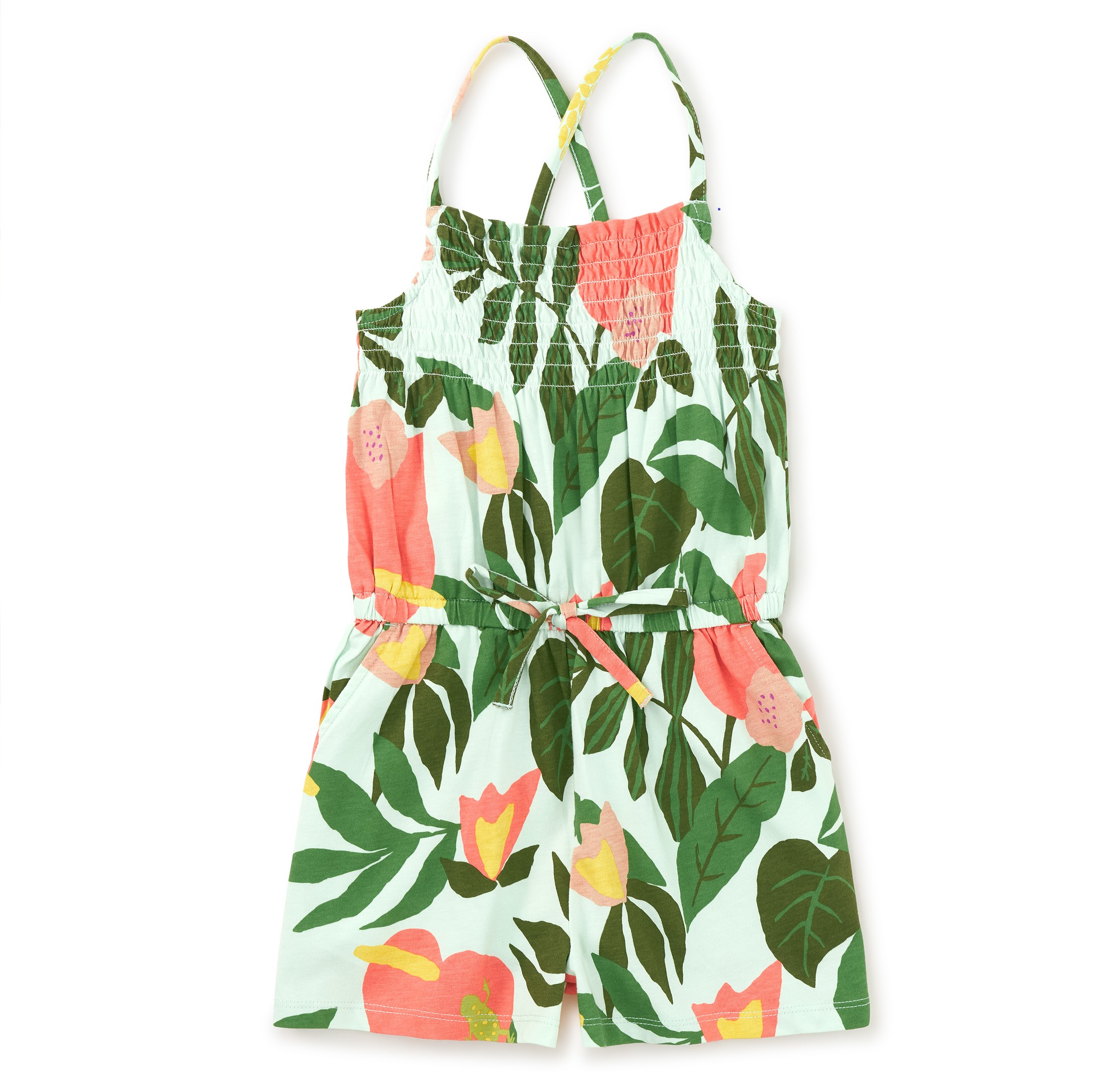 Tropical Floral Smocked Sleeveless Romper 1