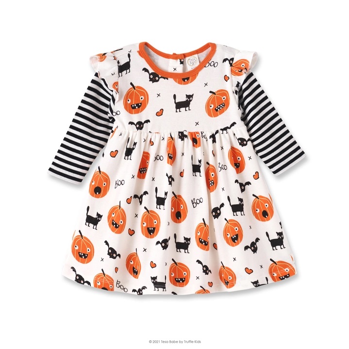 Baby Girl's Halloween Playful Pumpkins Bamboo Dress 1