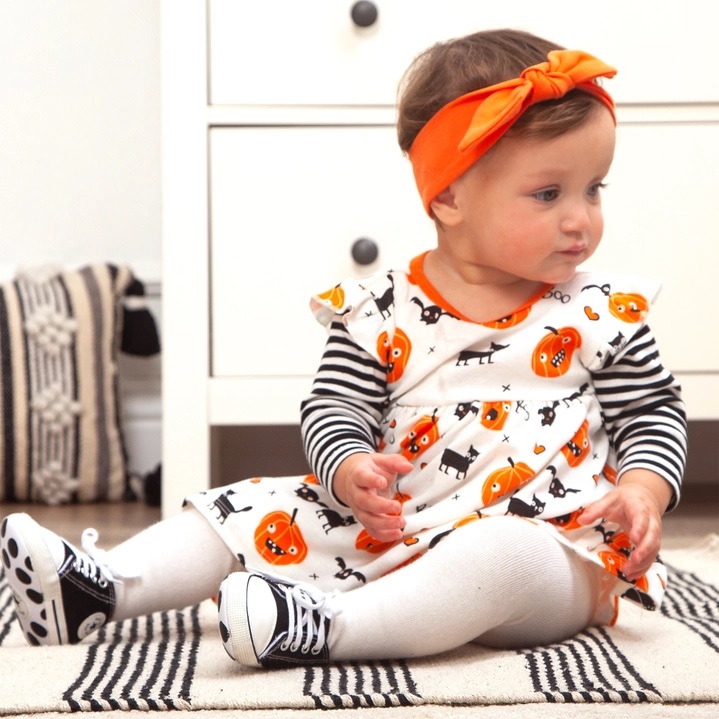 Baby Girl's Halloween Playful Pumpkins Bamboo Dress 2