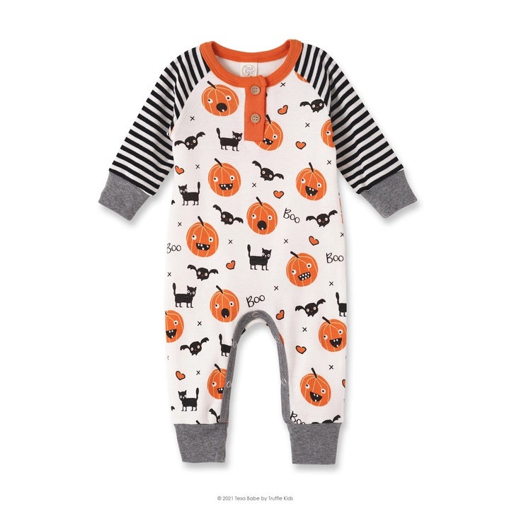 Baby's Halloween Playful Pumpkins Bamboo Romper 1