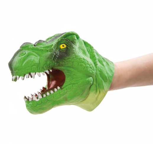 Green Dino hand puppet 1