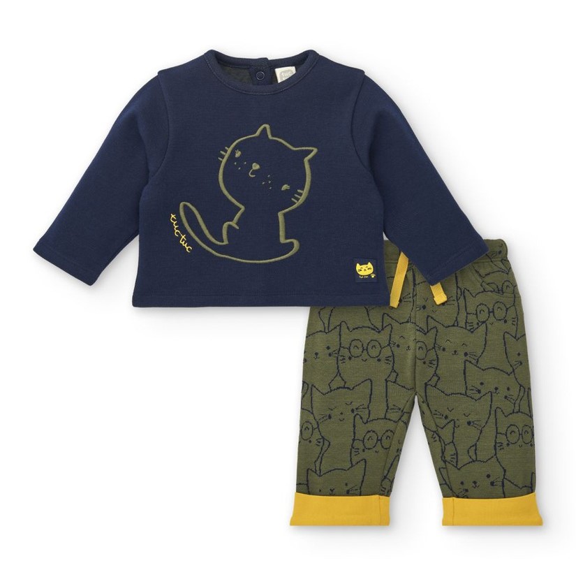 Navy and Yellow Cat Sweatshirt and Cuffed Pants 1