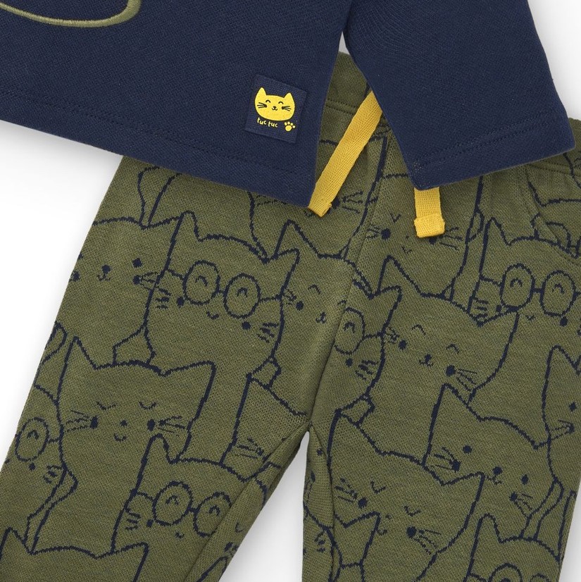 Navy and Yellow Cat Sweatshirt and Cuffed Pants 2